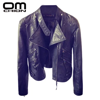 

OMCHION 2019 New Leather Jacket Women Slim Pu Motorcycle Faux Soft Leather Zipper Lady Short Jacket Balck Punk Outwear LMJ11