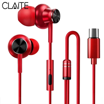 

CLAITE F2 Type-C Wired Earphone Metal Dynamic HiFi Heavy Bass Music Noise Reduction Monitor Earbuds Sport Headset with Mic