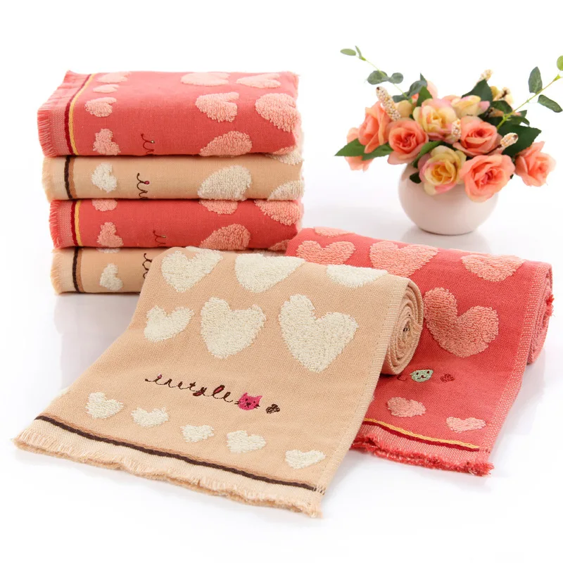 

Soft And Absorbent Cotton Jacquard Face Towels For Home Heart Pattern Couple Towels 35*74Cm TJ3765