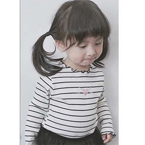 white stripe thin Коллекция года, новая детская одежда хлопковая майка в полоску топы для девочек, рубашка с длинными рукавами одежда для детей возрастом от 2 до 7 лет разноцветная футболка - Цвет: white stripe thin