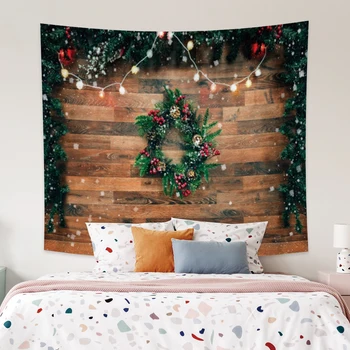

Cassisy Fashion Tapestry Christmas Decoration Wreath Lantern Pendant Falling Snow Wall Hangings Modern Home Living Room Decor
