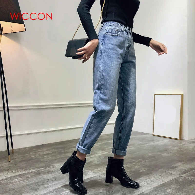Свободные джинсовые шаровары, женские брюки с высокой талией, узкие прямые джинсы с карманами, женские джинсы стрейч синего цвета