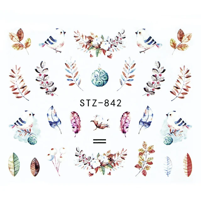 Nail Stickers Sliders For Nails For Manicure Decor Nails Set Nail Design Sliders Flower Leaf Tree Green Nail Art Watermark Decal STZ-842