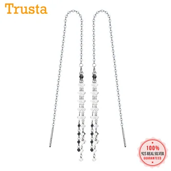 

Trustdavis 100% 925 Sterling Silver Heart Tassel 15cm Linked Drop Stick Long Dangle Earrings For Women Girls Jewelry Gift DA278