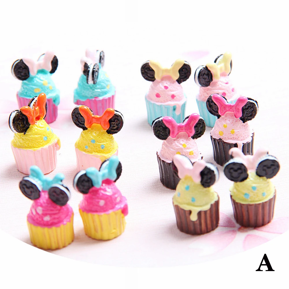 10pcs/lot MM Resin 3d Cute mickey mini cupcakes food play DIY Crafts simulation Decoration Accessories