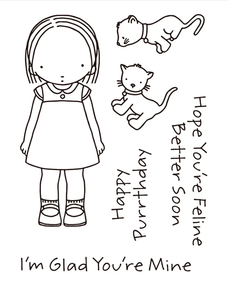 

10x8 Girl, kitten New Transparent Clear Rubber Stamp Sheet Cling Scrapbooking Photo Album PaperCard DIY Craft