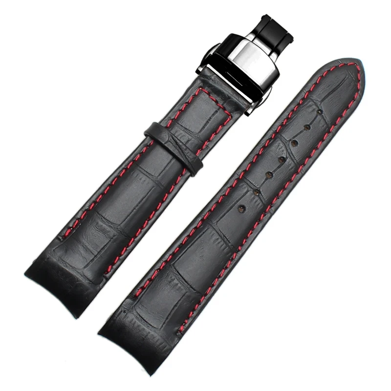 Genuine Leather Bracelet Curved End Watch Strap - Premium Adjustable Band