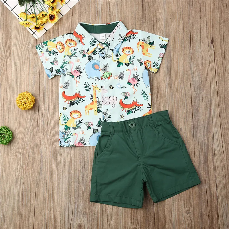 1-5years Kids Boys Clothing Set 2019 Fashion Zoo Monkey Tiger Animal Shirt For Tops Green Shorts Outfits | Детская одежда и обувь