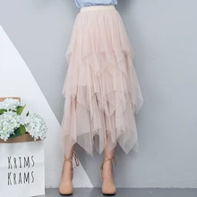 Женская шикарная юбка с асимметричным подолом с оборками, многослойная юбка-пачка на весну и осень, пышная фатиновая плиссированная юбка