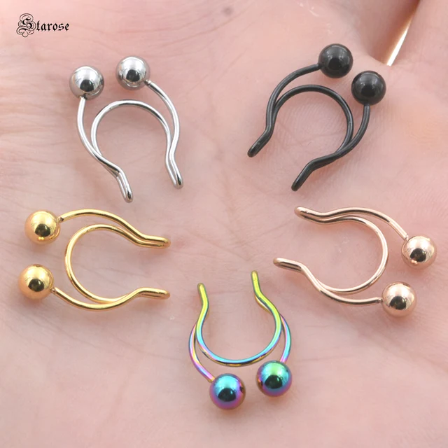 Faux Septum Acier Chirurgical Sans Perçage Mayhoop Faux Piercing Nez Septum - Acier Chirurgical Avec CZ - Lot De 12 Piercing Orecchio