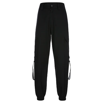 Rapwriter повседневные Стрейчевые черные брюки с высокой талией и светоотражающими полосками для женщин хип-хоп свободные брюки-карго для бега женские брюки-карандаш - Цвет: Black Pants
