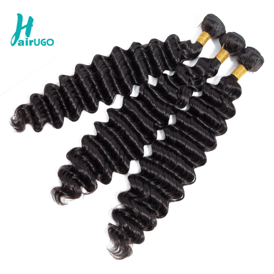 HairUGo перуанские волосы глубокая волна вьющиеся пучки с закрытием 100% не Реми человеческие волосы пучки с закрытием два пучка волос