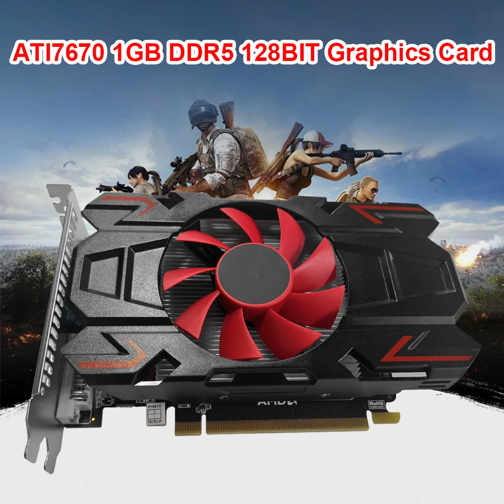 ATI7670 1GB DDR5 128Bit Computer Discrete Graphics Card with Red Cooling Fan Video Cards Accessories for Desktop Computer graphics card for desktop