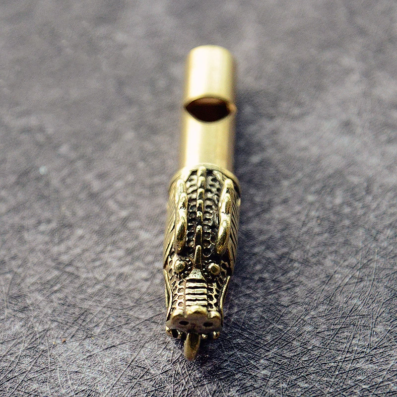 Brass Dragon Head Whistle Car Keys Chains Pendants Outdoor Survival Tools Whistles Necklaces Keychains Charm