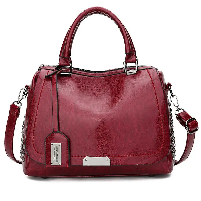 Wine red Винтажные Сумки из искусственной кожи с заклепками Boston, роскошные женские сумки-мессенджеры, дизайнерские сумки на плечо, женские вместительные сумки Mujer - Цвет: Wine red