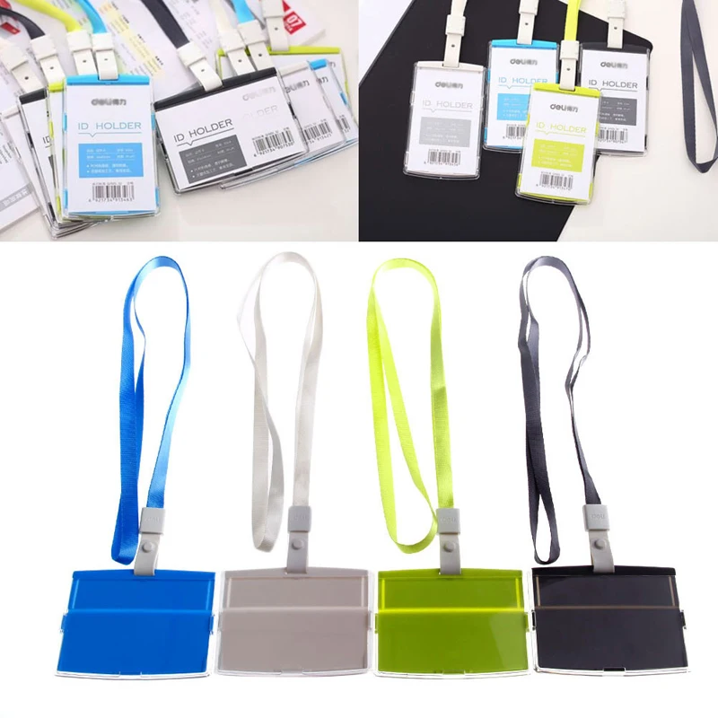 

Vertical Transverse Clear Plastic ID Name Card Holder Work Badge Lanyard