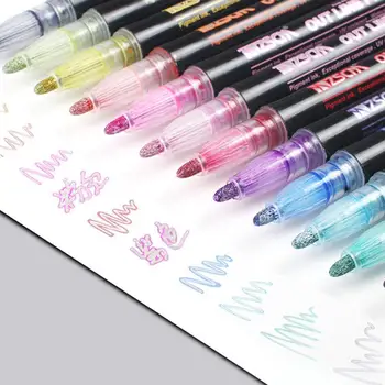 

Outline Metallic Markers, Double Line Magic Shimmer Paint For Kids Pens Art of DRAWING Set Adults 12 Coloring Signature Jou X9C0