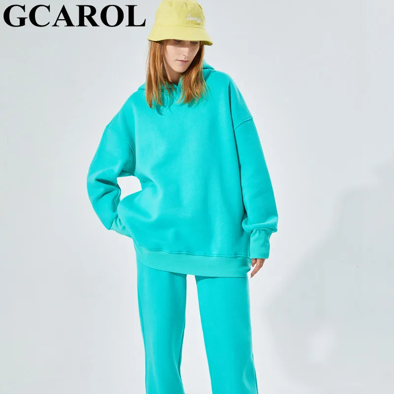 GCAROL Fall Winter Women Extra Long Hooded 80 Cotton Fleece Candy