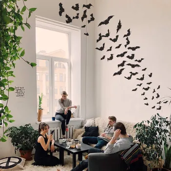 

80pcs Halloween Decoration Wall Stickers DIY Window Decals Home PVC Bat Wall Stickers 3D Stereo Bat Personalized Family Stickers