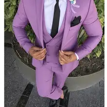 Красивый фиолетовый 3 шт.(куртка+ брюки+ жилет) деловые костюмы для мужчин смокинги блейзеры костюмы заостренный лацкан на заказ Лучшие Мужские костюмы