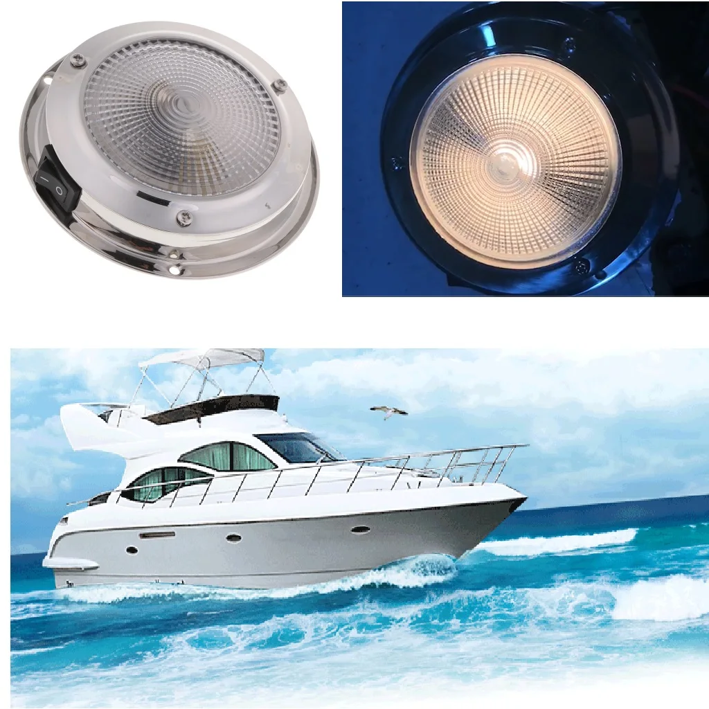 White RV Camper Trailer Marine Boat Interior Ceiling Dome Light 105mm Dia.