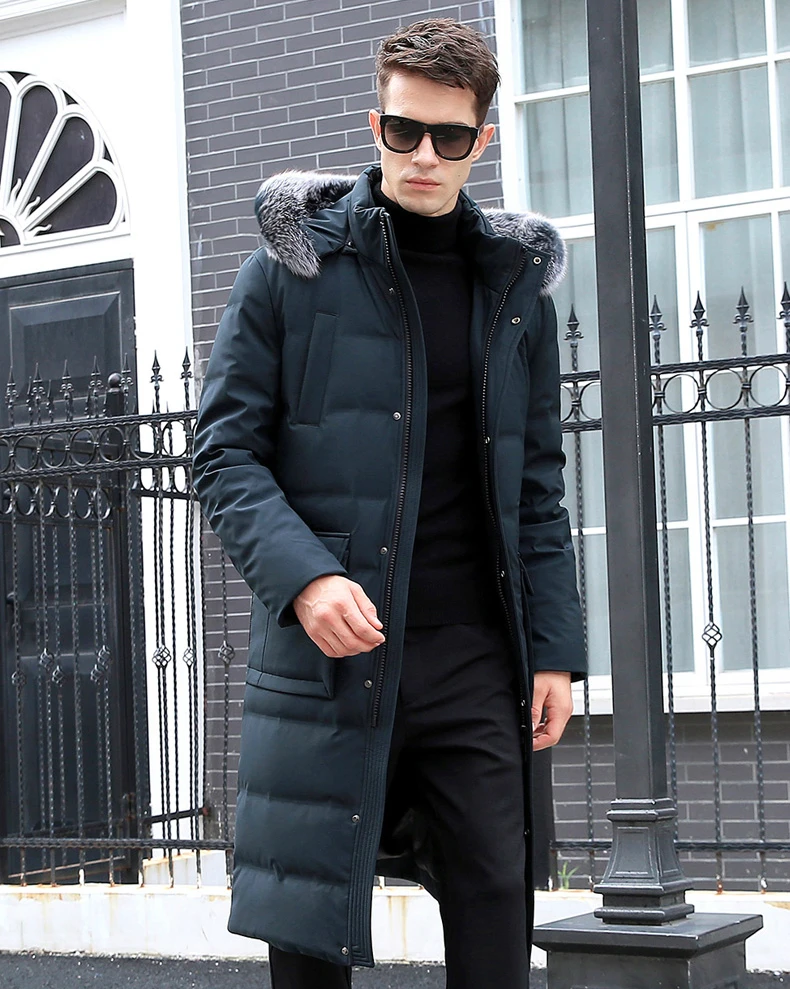 New Autumn/winter Thick Down Jacket for Men Casual Fox Down Collar Warm Long Hat Detachable White Duck Down Slim