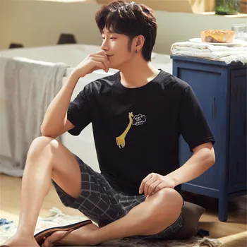 

2020 summer comfortable pajamas men's short-sleeved cotton thin section youth plus fertilizer XL home service student men's suit