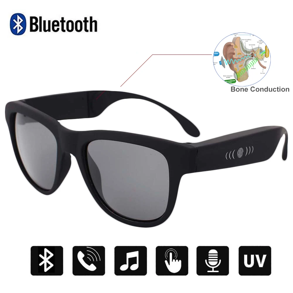 Conway умные солнцезащитные очки Bluetooth динамик гарнитура костная проводимость музыкальные очки сенсорное управление голосовые звонки очки для вождения - Цвет линз: Black Gray