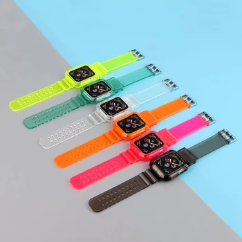 Najnowszy pasek sportowy do zegarka Apple Watch Series 6 1 2 3 4 5 silikonowy przezroczysty do Iwatch 5 4 pasek 38mm 40mm 42mm 44mm wirst tanie i dobre opinie Geekthink CN (pochodzenie) Inne RUBBER Nowy bez tagów APB0385 buckle
