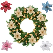 5 шт. рождественские украшения 13 см искусственные цветы блестки Poinsettia поддельные цветы для дома свадьбы Рождественская елка Декоративный цветок головы