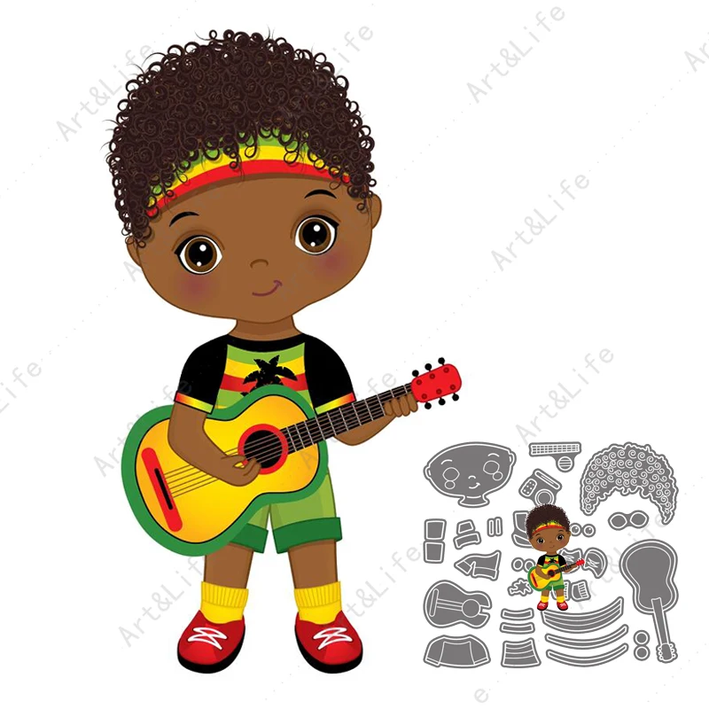

New Metal Cutting Dies Black Boy Play Guitar for DIY Scrapbooking Handicrafts Stencils for Album Paper Card Cut Mould Embossing