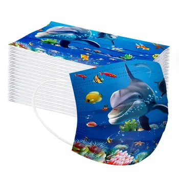 

10/20/30/40/50/60/70/80/90pc Mascarillas Children's Disposable Mask Cute Dolphin Printing Pattern Mask Kids Disposable Face Mask