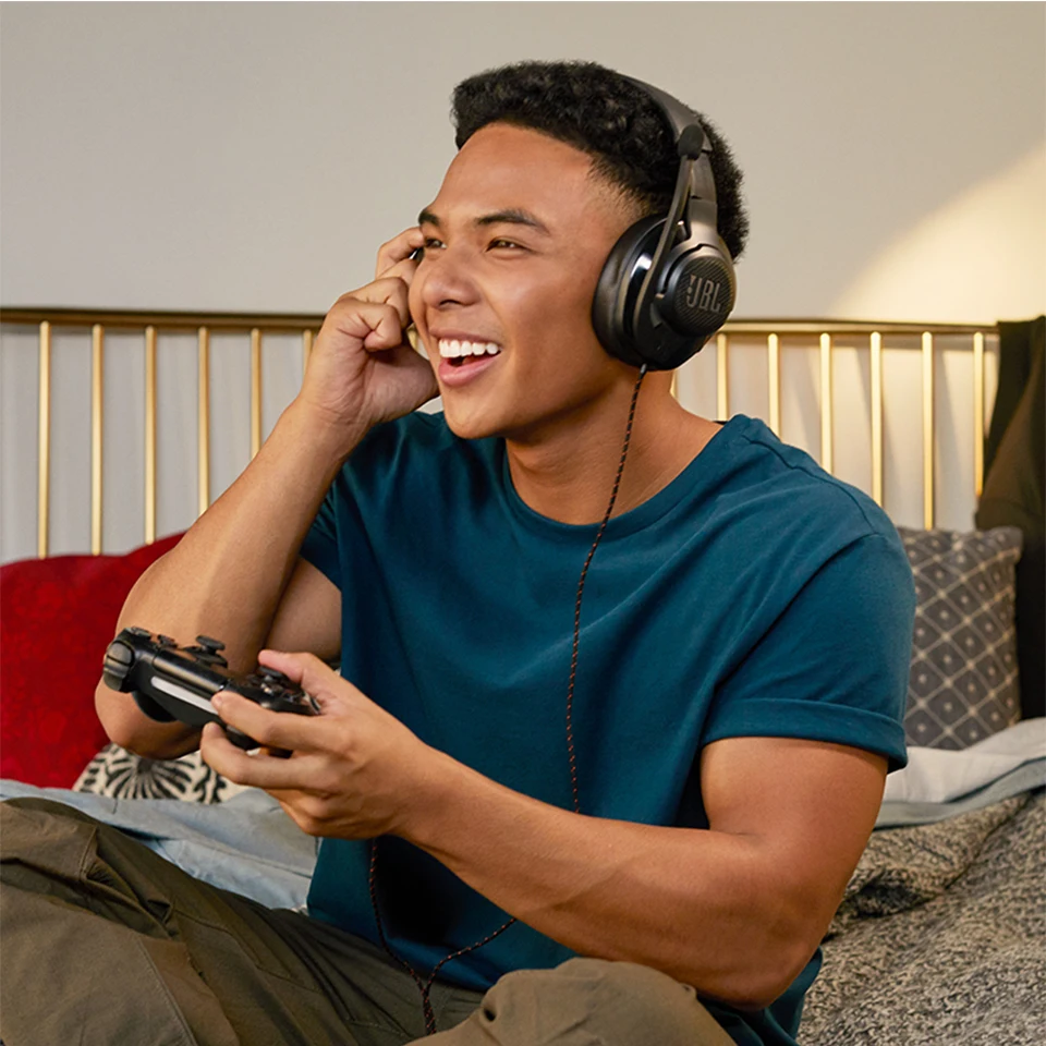 JBL Quantum 300 Wired Over ear Gaming Headset Flip up Mic Foldable Headphone for PlayStation Nintendo Switch iPhone Mac VR