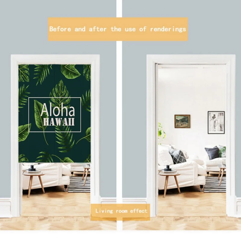 

For Home Decoration Plant Green Leaves Printed Japanese Style Noren Doorway Curtain Hanging Tapestry