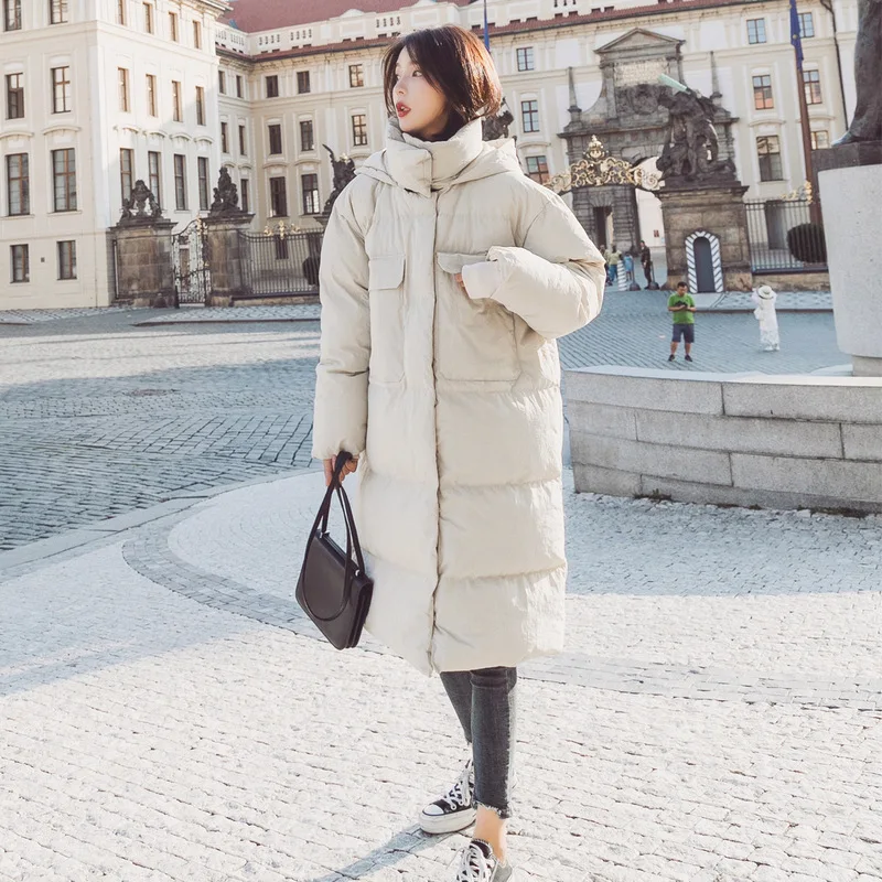 

Photo Shoot 2018 Winter New Style Korean-style Loose-Fit Two-color Long over-the-Knee Hooded Cotton-padded Clothes down Coat Wom