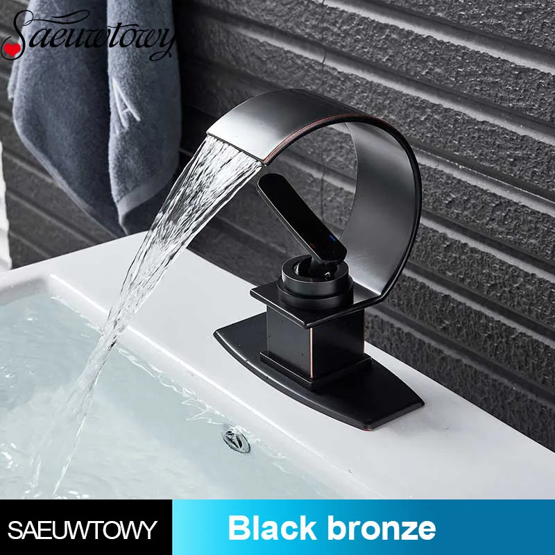 Single Hole Double Handle Hot And Cold Faucet Faucet Creative Waterfall Water Outlet Sink Mixer Bathroom Basin Faucet - Цвет: Matte Black