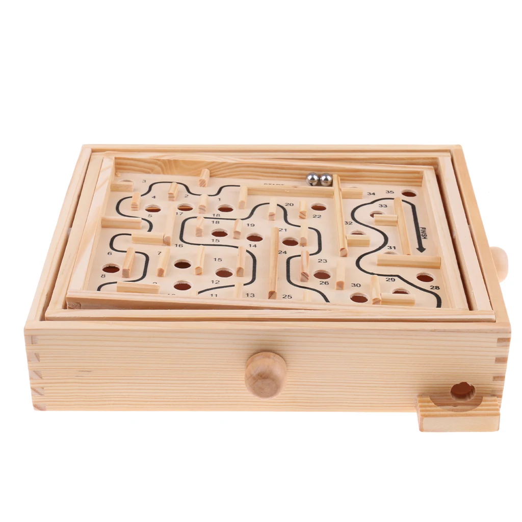 Kids Children Traditional Wooden Labyrinth Toy Maze Board Game Complete Set