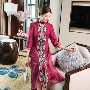 

Chinese traditional embroidery chiffon Cheongsam qipao dress