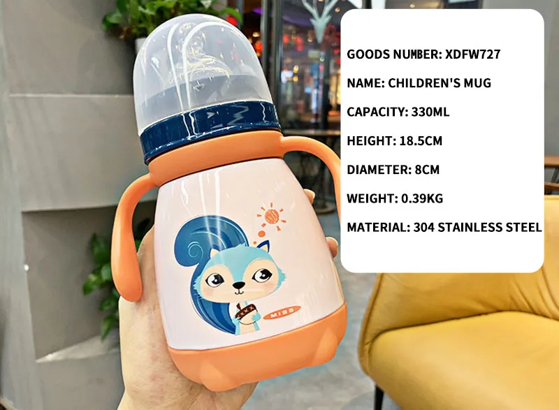 Keelorn 330 мл детская чашка для кормления с соской из нержавеющей стали, термос для молока для детей, Изолированная бутылка для воды с горячей утечкой