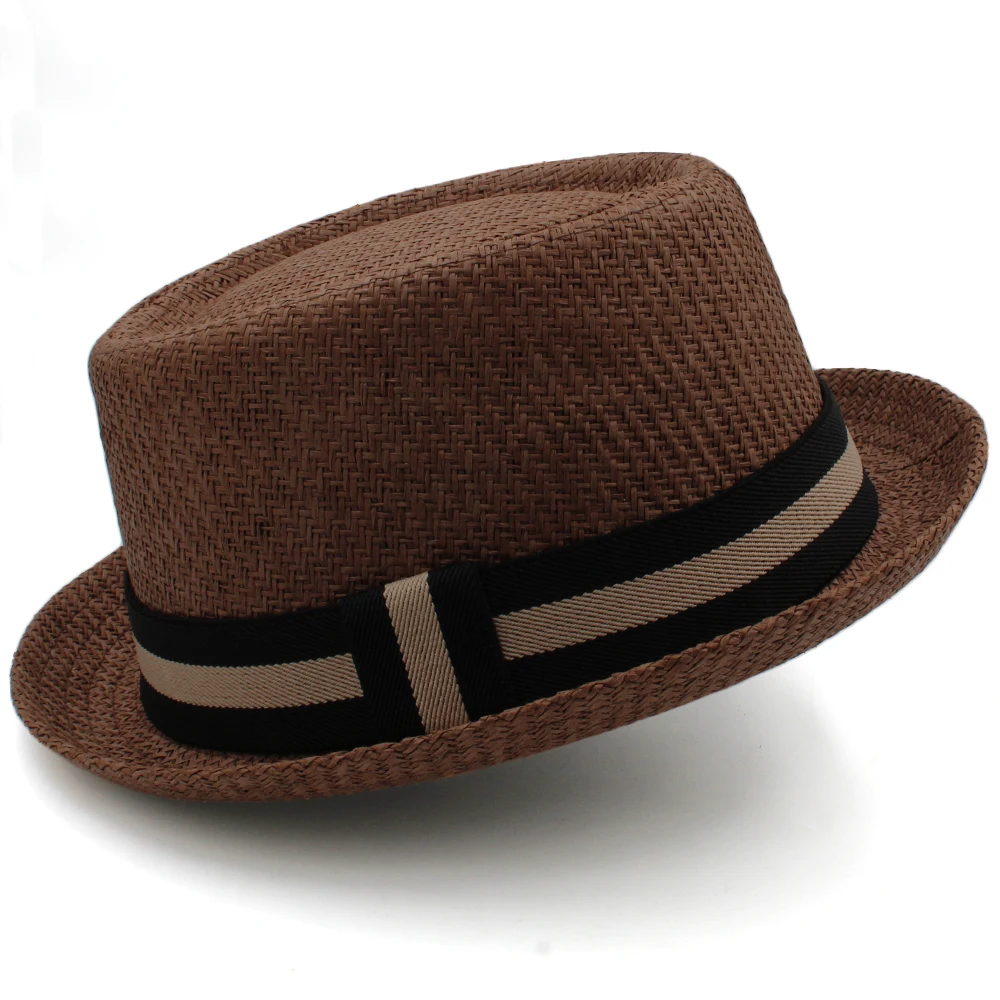 straw fedora hat Men Women Classical Straw Pork Pie Hats Fedora Sunhats Trilby Caps Summer Boater Beach Outdoor Travel Party Size US 7 1/4 UK L straw fedora hat mens Fedoras