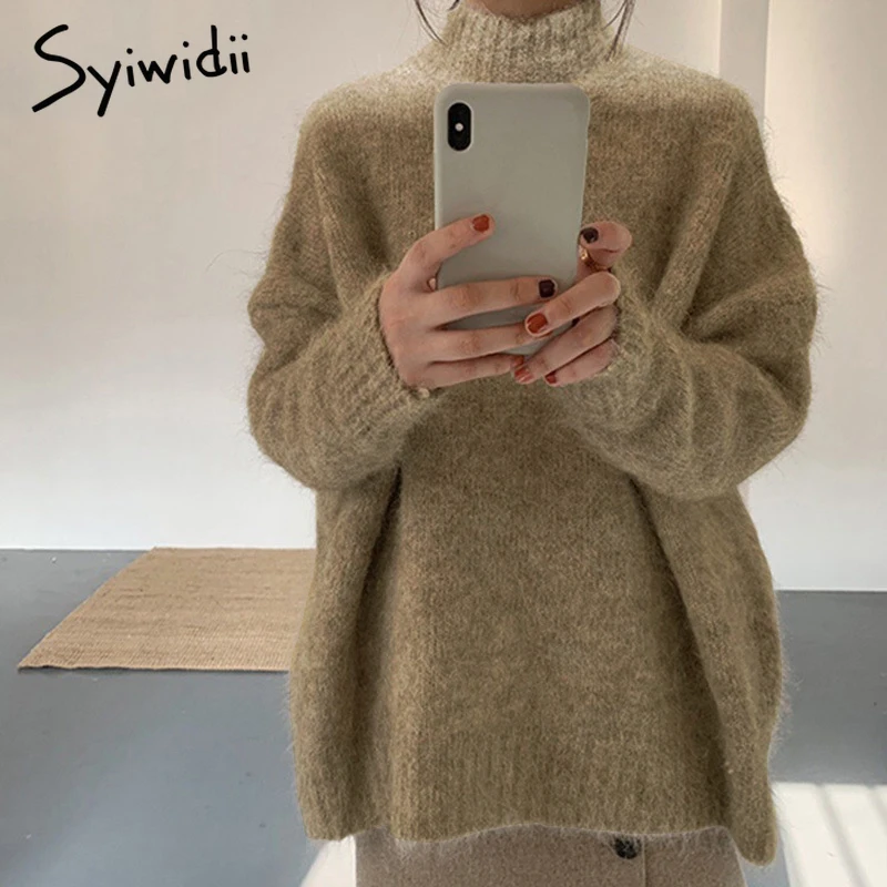 Женский мохеровый свитер syiwidii размера плюс-водолазка в Корейском стиле модный