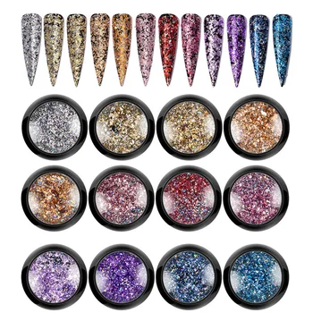

CHNRMJL12Colors/set Holografic Irregular Nail Aluminum Glitter Flakes Holo Iridescent Rainbow Nails Powder Pigment Chip Sticker