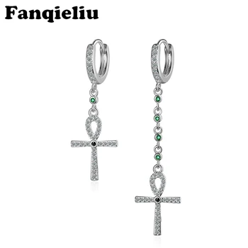 

Fanqieliu 5A Zircon Green Crystal Cross Goddess Female Symbol Earring 925 Sterling Silver Drop Earrings For Women FQL20244