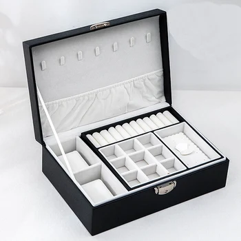 

Creative Leather Storage Box Portable Multilayer Jewelry Box Earrings Earrings Necklace Jewelry Finishing Box