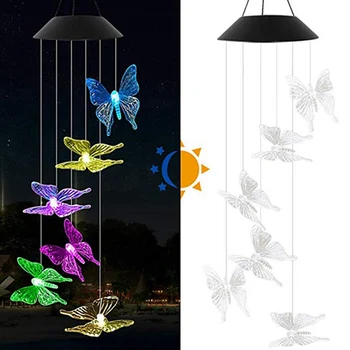 

New Butterfly Colorful LED Solar Light Romantic Windbell Lights Wind Chime Light String Lamp Color Changing For Patio Yard Decor