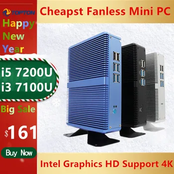 

2020 Topton Fanless Mini PC Linux Windows10 Pro Core i5 7200U i3 7167U DDR3L/DDR4 HD 620 4K HTPC HDMI VGA Mini desktop Computer
