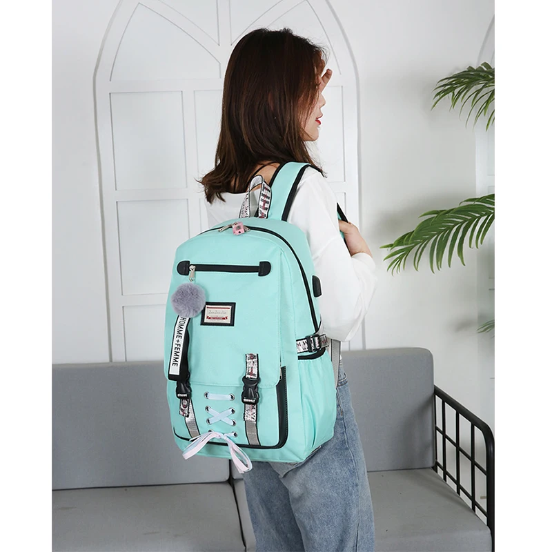 

Pink Canvas Backpack Women School Bags for Teenage Girls Preppy Style Large Capacity USB Back Pack Rucksack Youth Bagpack 2019