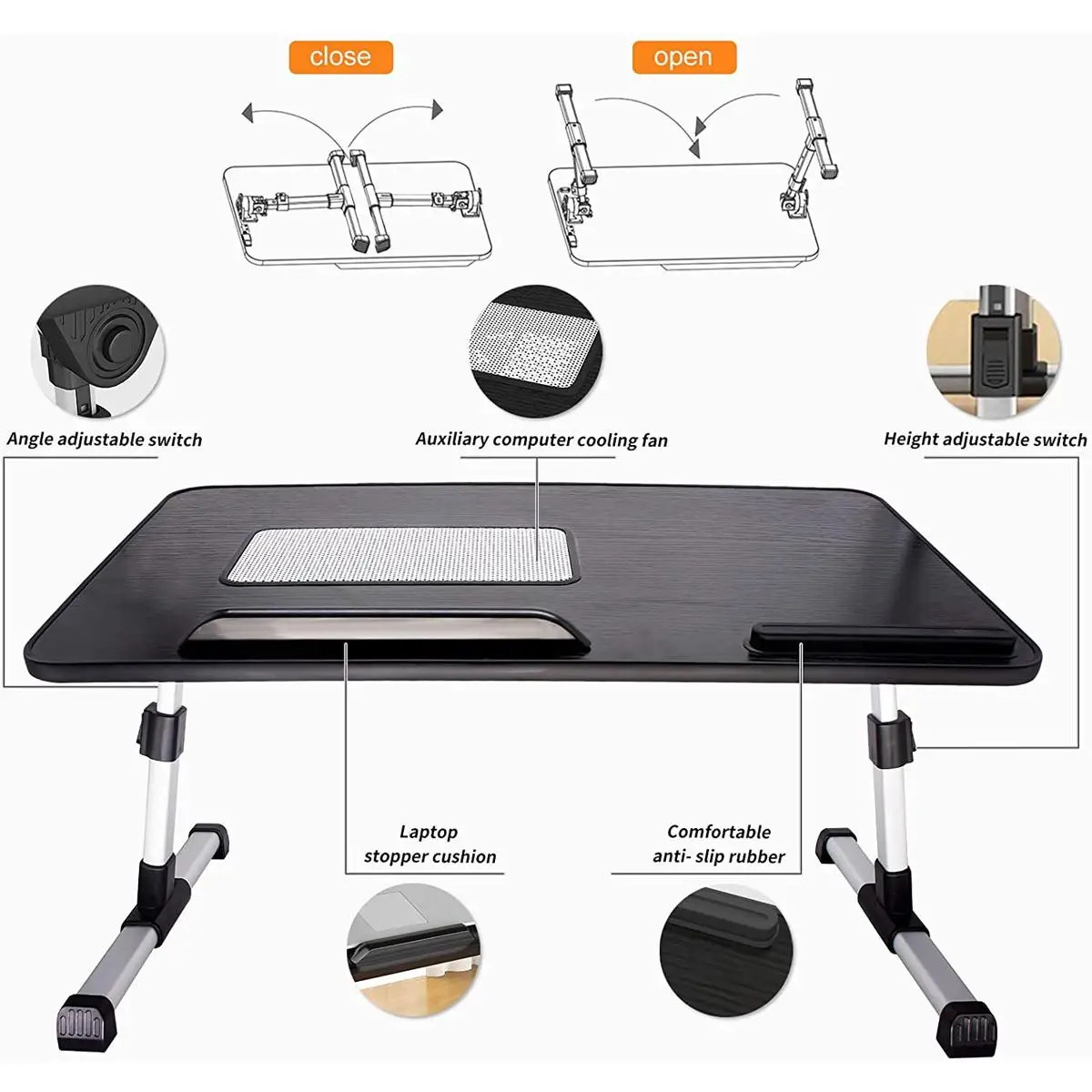 Foldable Adjustable Bed or Sofa Laptop Desks with USB Cooling Fan