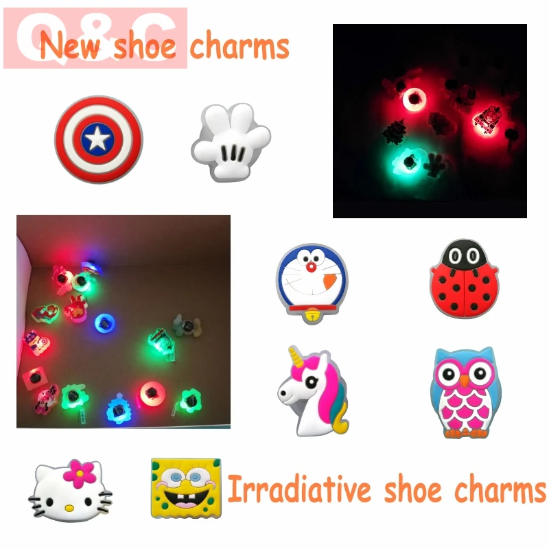 

2PCS LED Shoe Charms PVC Shoe Buckles Light Shoes Accessories Ornaments Fit For Croc JIBZ Gift LED Doraemon Christmas Tree Eagle