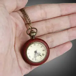 Кварцевые карманные часы винтажные часы с красным деревянным корпусом Механические карманные часы с цепочкой автоматические часы